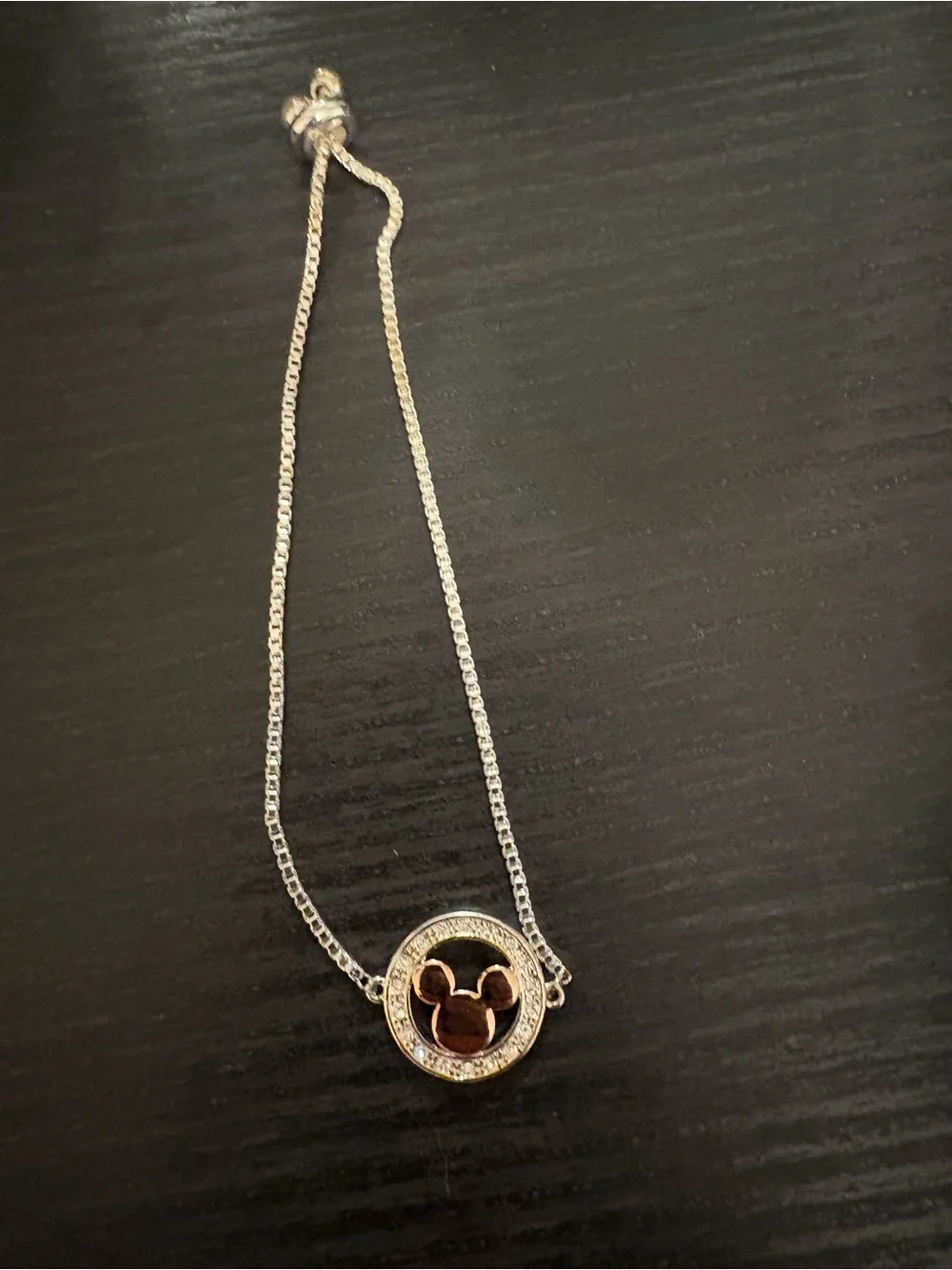 Silver Disney Mickey Mouse Circle Pendant Bracelet - Silver & Black
